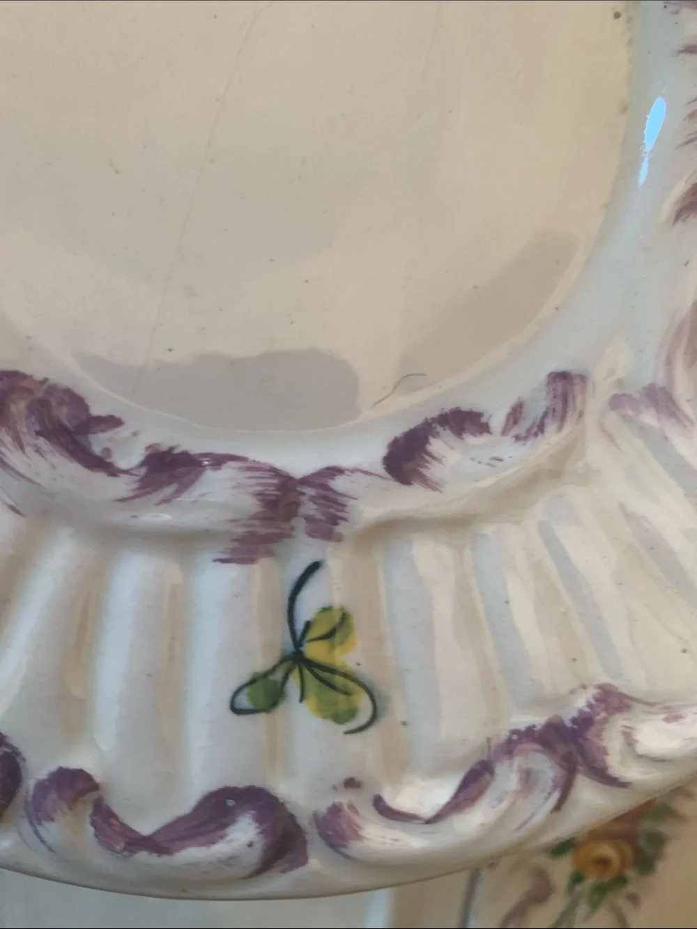 ITALY marked Floral Dessert Plate Set in Purple and Yellow – Old - S/6